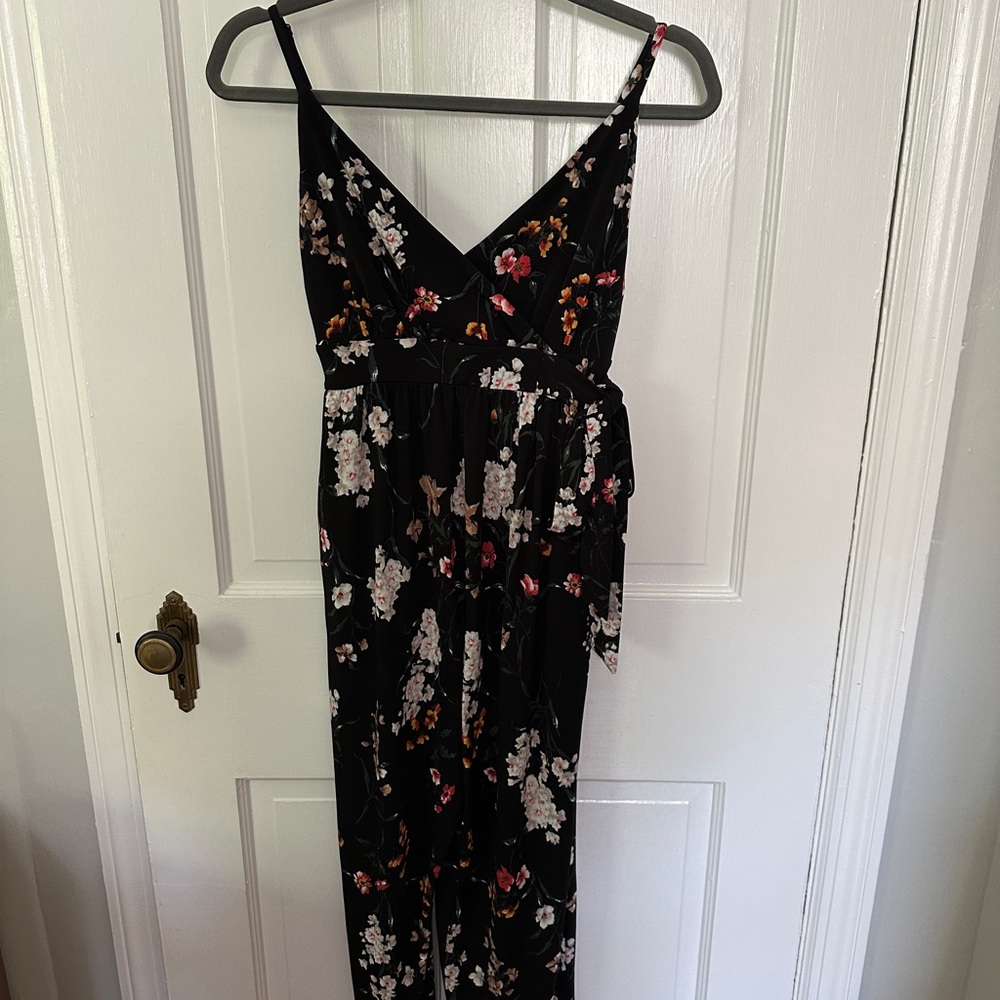 Kaileigh Black Floral Maternity Jumpsuit